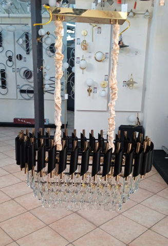 CANDELABRE CRISTAL & PENDULE - LUSTRA CRISTAL NEGRU CU AURIU
