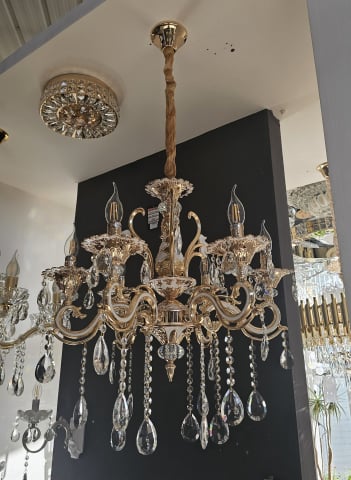 ■ ILUMINAT DE INTERIOR - LUSTRA DE  CRISTAL - ALB+AURIU; 6XE14