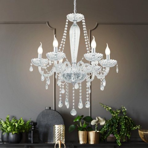 CANDELABRE CRISTAL & PENDULE - LUSTRA de CRISTAL - 6X40W; E14;  CROM