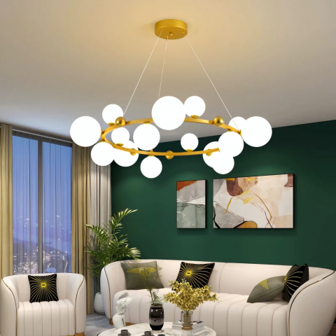 ■ ILUMINAT DE INTERIOR - LUSTRA GLOB 15XG9 AURIU/ALB