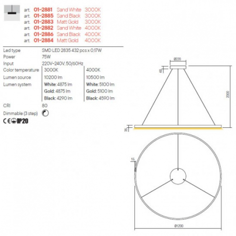LUSTRA LED FEBE 01-2883 1X75W D1200 [1]