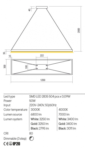 LUSTRA LED FEBE 1X48W D1200 NEGRU LN [1]