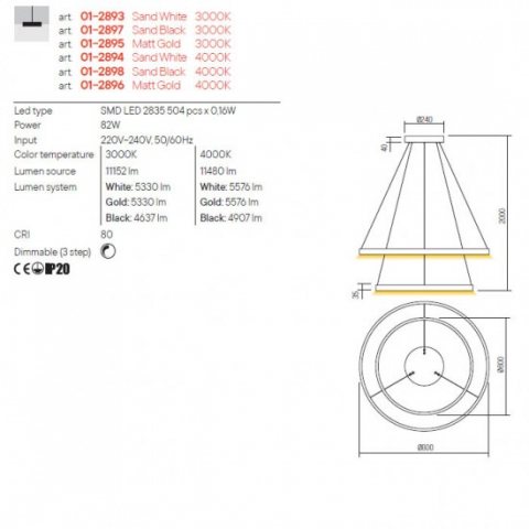 LUSTRA LED FEBE 1X82W AUR 533 LM [1]