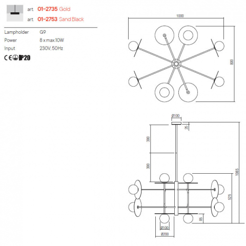 LUSTRA LED PLATO NEGRU 8X10W D100 [2]