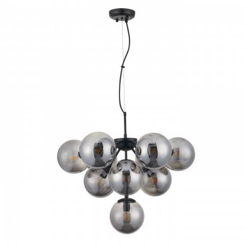 ■ ILUMINAT DE INTERIOR - LUSTRA METAL NEGRU GLOB FUMURIU 10X28W E14 GLOB