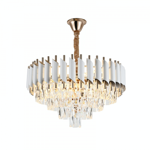 CANDELABRE CRISTAL & PENDULE - LUSTRA MODERNA ALB CU AURIU (5XE14) - Diametru 40 cm