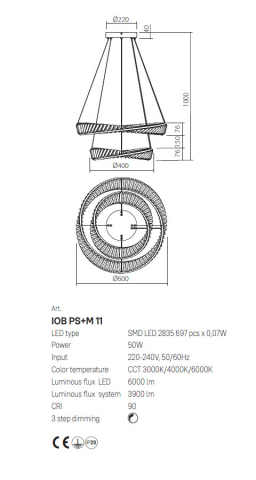 LUSTRA OBLIGE LED 85W 3000K D600+800MM AUR [1]
