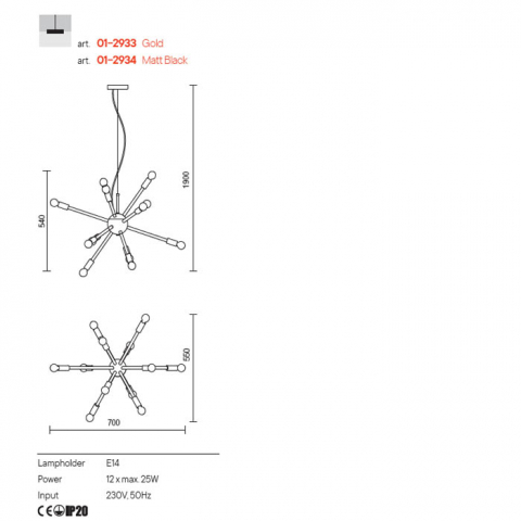 LUSTRA STELLAR 12X25W E14 AUR [1]