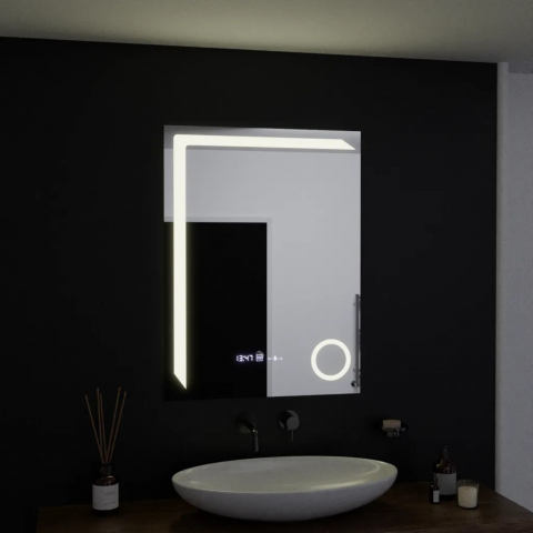 ■ OGLINZI LED - OGLINDA led - dezaburire, termometru, ceas si lupa cosmetica (60X80CM)