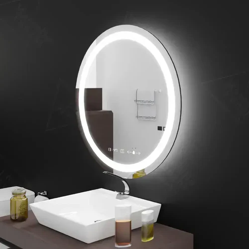 ■ OGLINZI LED - OGLINDA LED de 80CM CU SENZOR, DEZABURIRE, TERMOMETRU, CEAS, RAMA NEAGRA, 3 NUANTE DE LUMINA