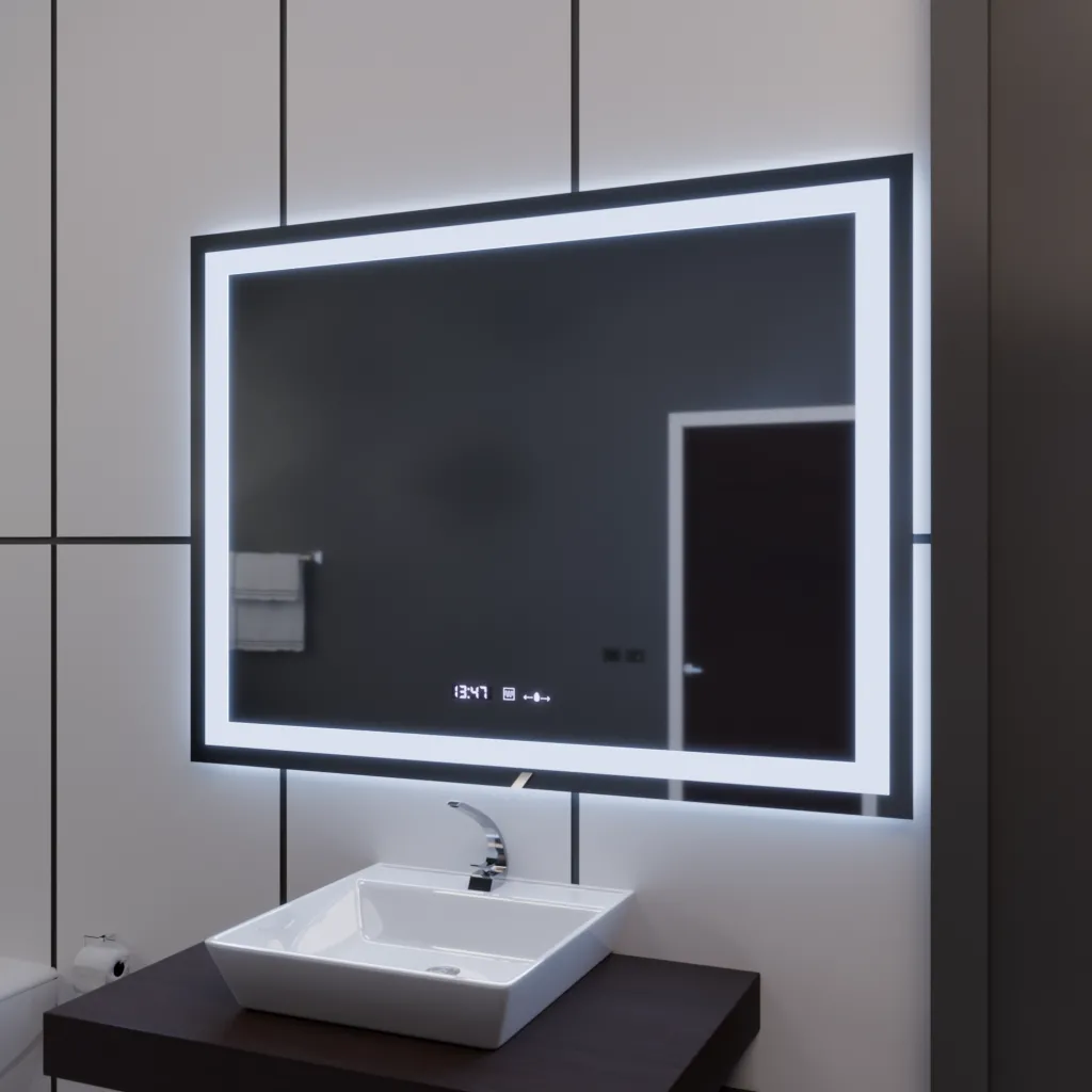 ■ OGLINZI LED - OGLINDA LED CU TOUCH, DEZABURIRE, TERMOMETRU, CEAS SI 3 NUANTE DE LUMINA - 120X80CM