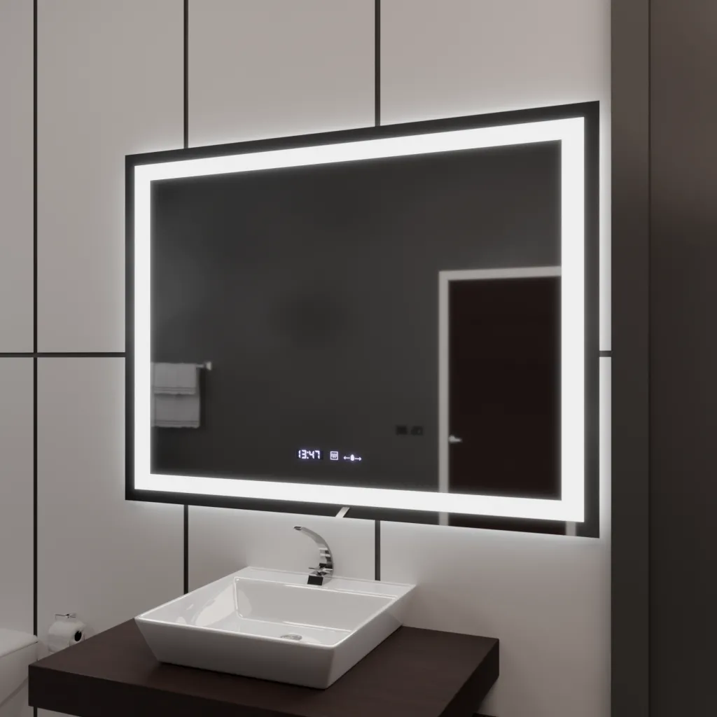 ■ OGLINZI LED - OGLINDA LED SENZOR SISTEM DEZABURIRE, TERMOMETRU, CEAS, 3 NUANTE DE LUMINA (100X75) CM