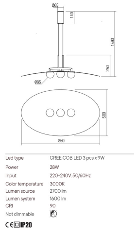 PENDUL LED CODY AURIU 1X28W 3000K [2]