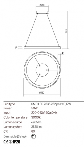 PENDUL LED ICONIC  1X50W AURIE 2820LM [1]