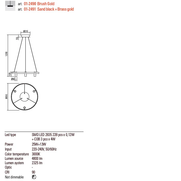 PENDUL LED SUMMIT 1X28W+12W AUR D600 [2]