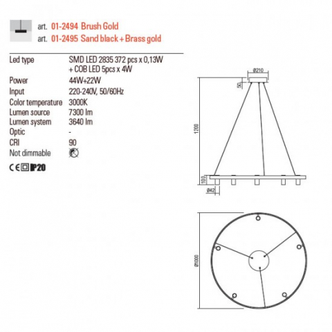 PENDUL LED SUMMIT  AURIU 5X4W 3640LM [1]