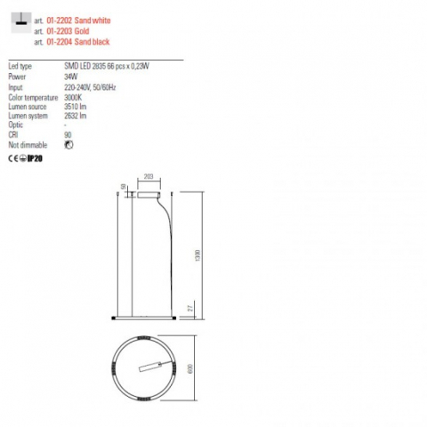 PENDUL LED UNION AURIU 1X34W 3000K [1]