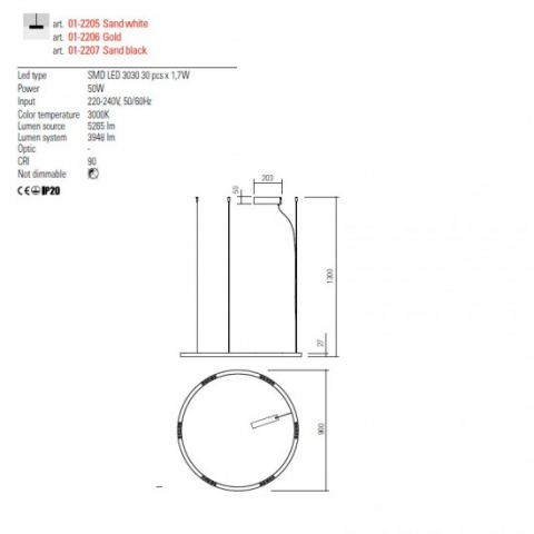 PENDUL LED UNION negru1X50W D900 [1]