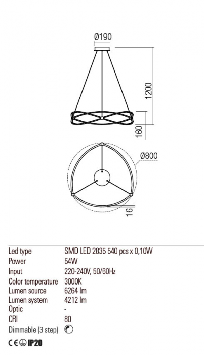 PENDUL QUARK LED 1X53W 3000K [1]