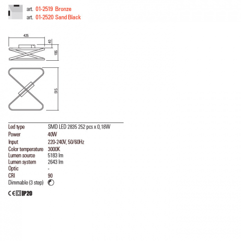 Plafoniera Feral LED, 40W, 2643 lumeni, alb cald 3000K, L.51 cm, [2]