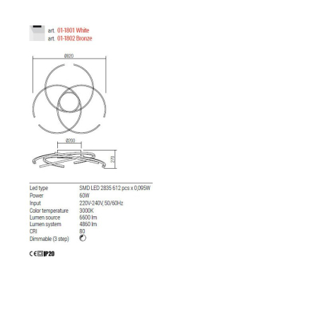 PLAFONIERA LED ALIEN 1X75W ALB [1]