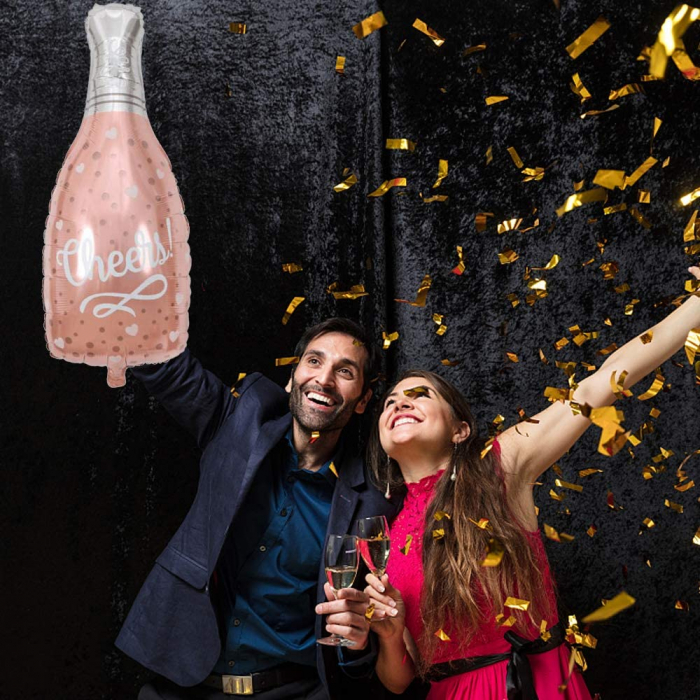 Balon folie figurina sticla de sampanie Cheers, 90 cm, culoare rose gold [3]