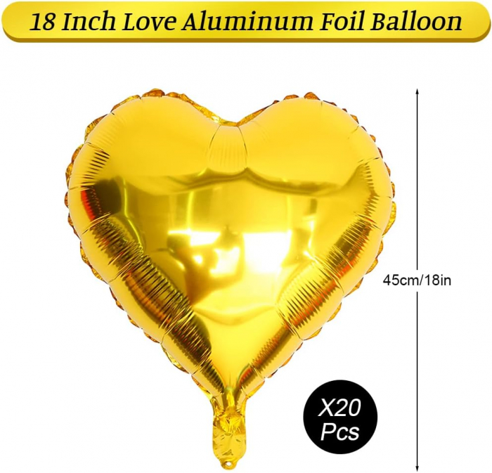Set 10 baloane inima folie, culoare auriu metalizat, 45cm diametru [5]