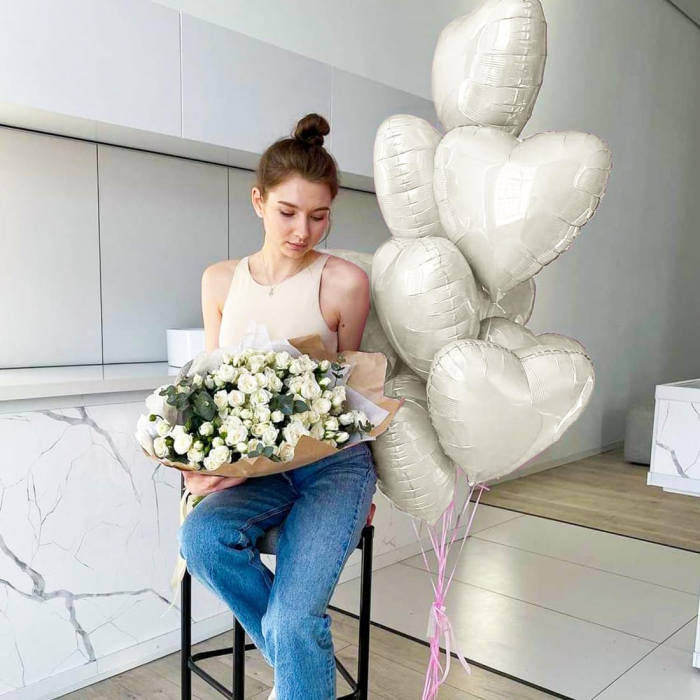 Set 10 baloane inima folie, culoare nude ivoir, 45cm diametru [4]