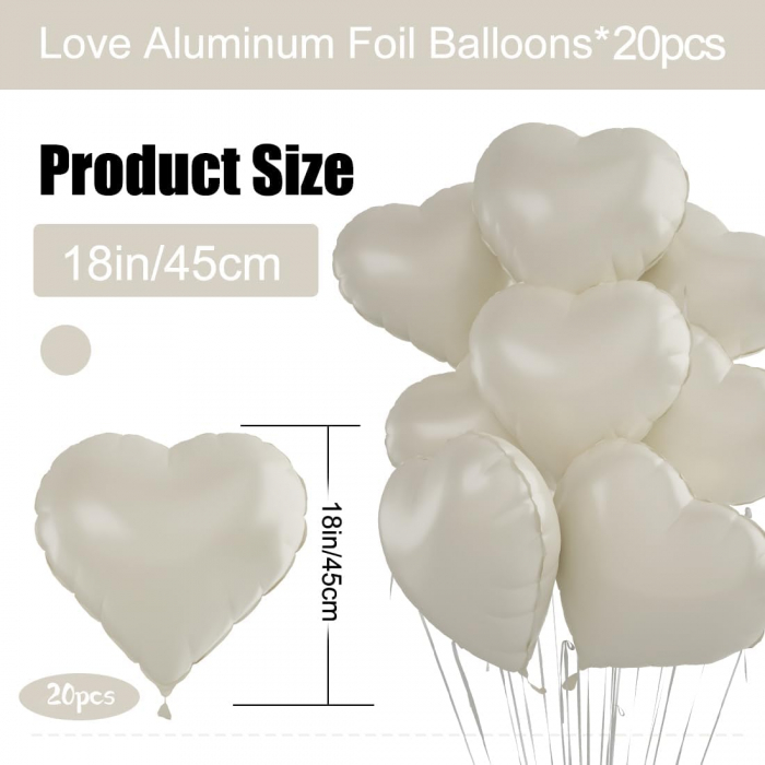 Set 10 baloane inima folie, culoare nude ivoir, 45cm diametru [3]