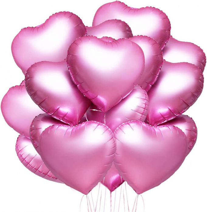 Set 10 baloane inima folie, culoare roz satinat, 45cm diametru [1]