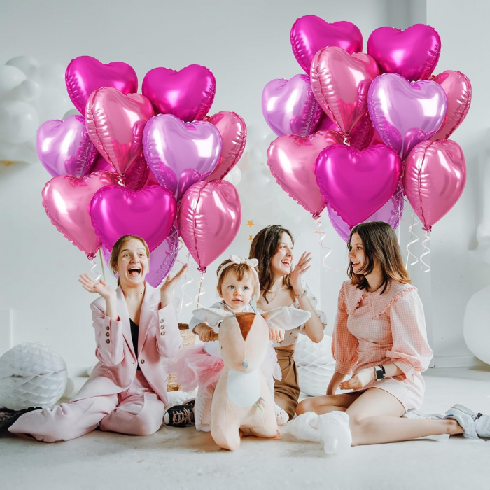 Set 9 baloane inima folie cu heliu, 45cm, 3 inimi mov, 3 inimi roz, 3 inimi fuchsia [2]