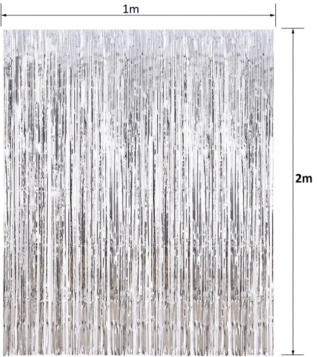 Set 2 bucati perdea decorativa franjuri, din folie, fundal foto pentru petreceri, argintiu metalizat [3]