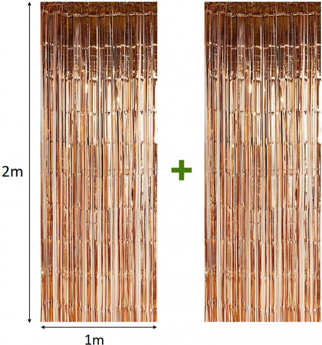 Set 2 bucati perdea decorativa franjuri, din folie, fundal foto pentru petreceri, rose gold metalizat [4]