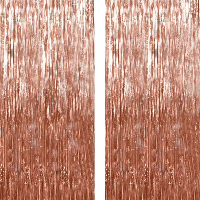 Set 2 bucati perdea decorativa franjuri, din folie, fundal foto pentru petreceri, rose gold metalizat [1]