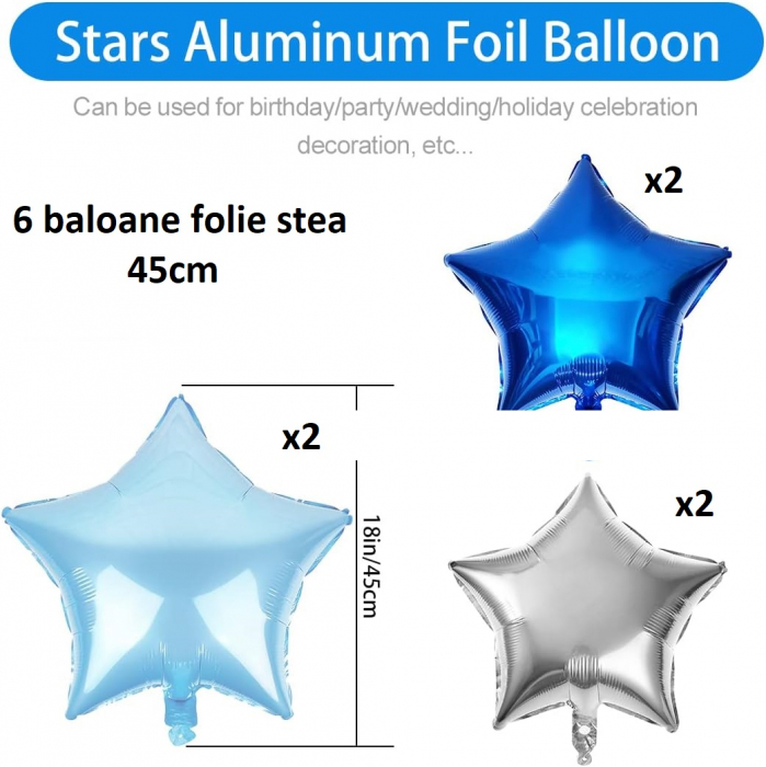 Set 6 baloane stea folie, 45cm, Buchet stelute culoare argintiu, bleu, albastru [5]