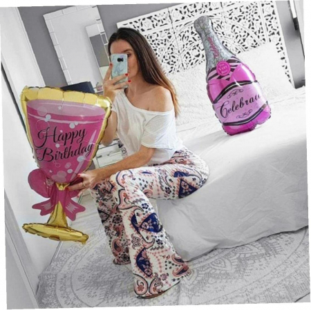 Balon folie figurina sticla de sampanie, 90 cm, culoare fucsia [1]