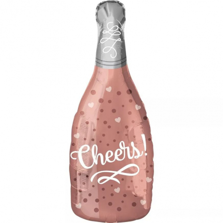 Revelion - Balon folie figurina sticla de sampanie Cheers, 90 cm, culoare rose gold