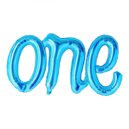 Nuntă - Balon Folie "One" Scris cursiv, 66x37cm, Albastru