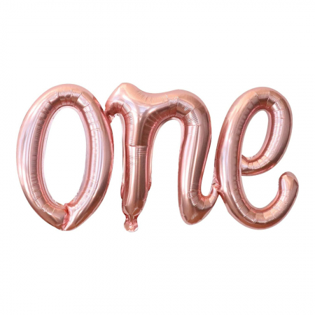 Nuntă - Balon Folie "One" Scris cursiv, 66x37cm, Rose Gold