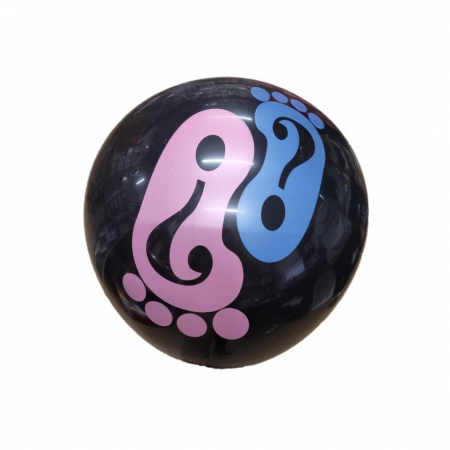 Baloane Inscripționate - Balon jumbo dezvaluire sexul copilului negru cu confetti roz si albastru picioruse 90 cm