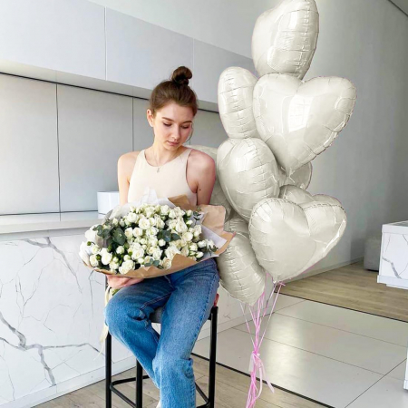 Set 10 baloane inima folie, culoare nude ivoir, 45cm diametru [3]