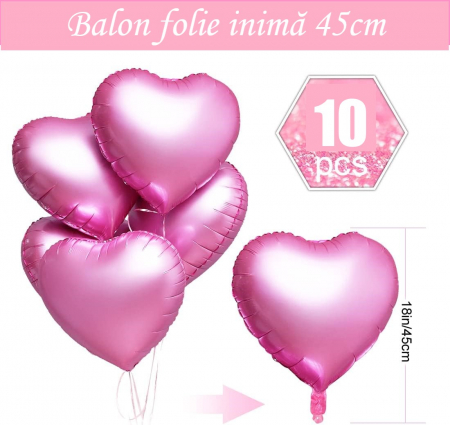 Set 10 baloane inima folie, culoare roz satinat, 45cm diametru [2]