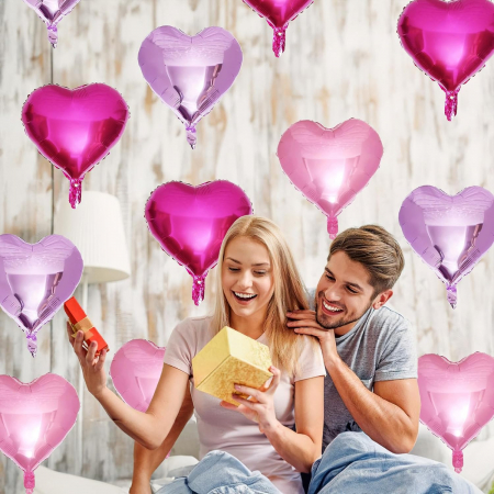 Set 9 baloane inima folie cu heliu, 45cm, 3 inimi mov, 3 inimi roz, 3 inimi fuchsia [2]