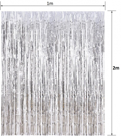 Set 2 bucati perdea decorativa franjuri, din folie, fundal foto pentru petreceri, argintiu metalizat [2]