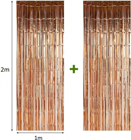 Set 2 bucati perdea decorativa franjuri, din folie, fundal foto pentru petreceri, rose gold metalizat [3]