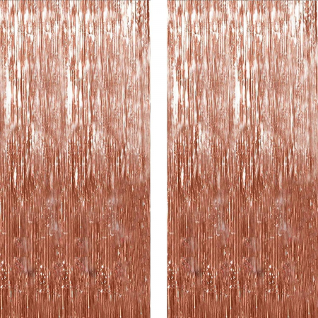 Prima zi de Școală - Set 2 bucati perdea decorativa franjuri, din folie, fundal foto pentru petreceri, rose gold metalizat