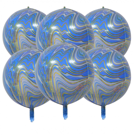 Prima zi de Școală - Set 6 baloane Sfera 4D Orbz, 55cm, culoare albastru marble/degrade