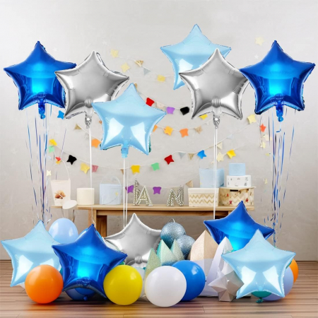 Set 6 baloane stea folie, 45cm, Buchet stelute culoare argintiu, bleu, albastru [2]