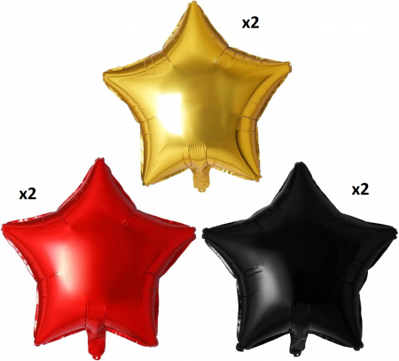 Set 6 baloane stea folie, 45cm, Buchet stelute culoare auriu, negru, rosu [1]