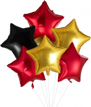 Crăciun - Set 6 baloane stea folie, 45cm, Buchet stelute culoare auriu, negru, rosu